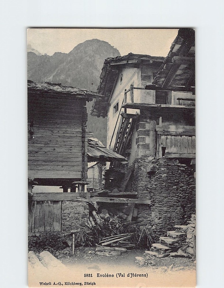 Postcard Chalets in Evolène a village in the Val d'Hérens Switzerland