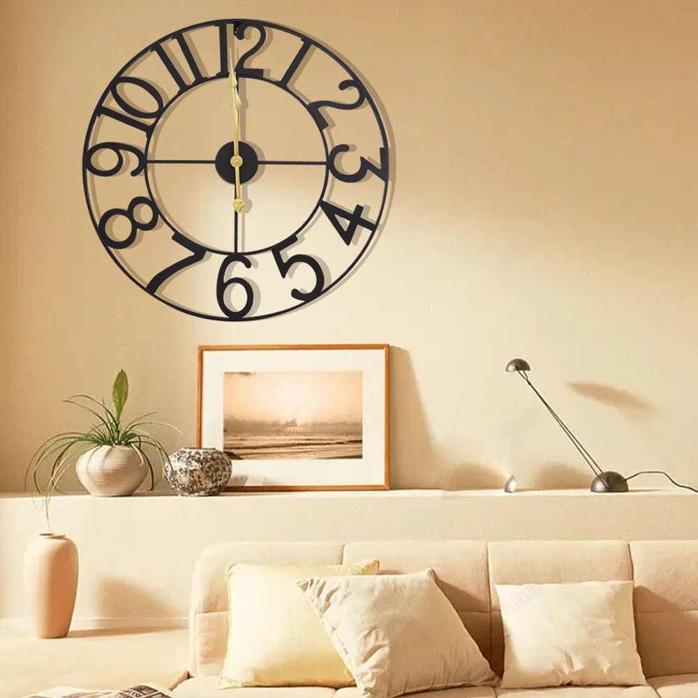 24'' Large Vintage Wall Clock Battery Powered Non-Ticking Indoor Outdoor 60cm
