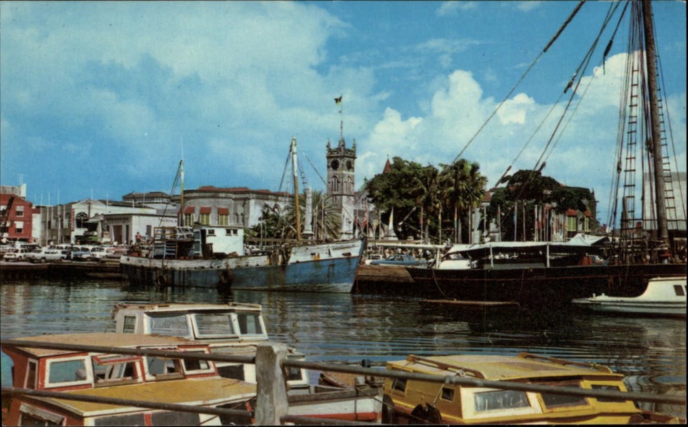 Barbados West Indies Careenage Bridgetown boats fishing ships vintage postcard