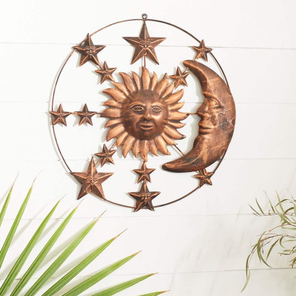 Sun And Moon Wall Decor Rustic With Stars Large Metal Bronze Indoor Outdoor