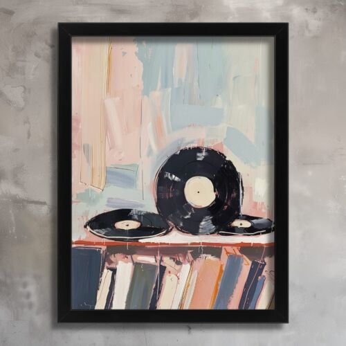 Retro Vinyl Record Abstract Art Print Pastel Colours Music Theme Wall Art Decor