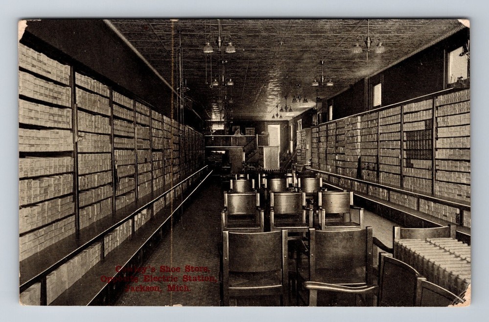Jackson MI-Michigan, Conley's Shoe Store, Interior Advertising Vintage Postcard