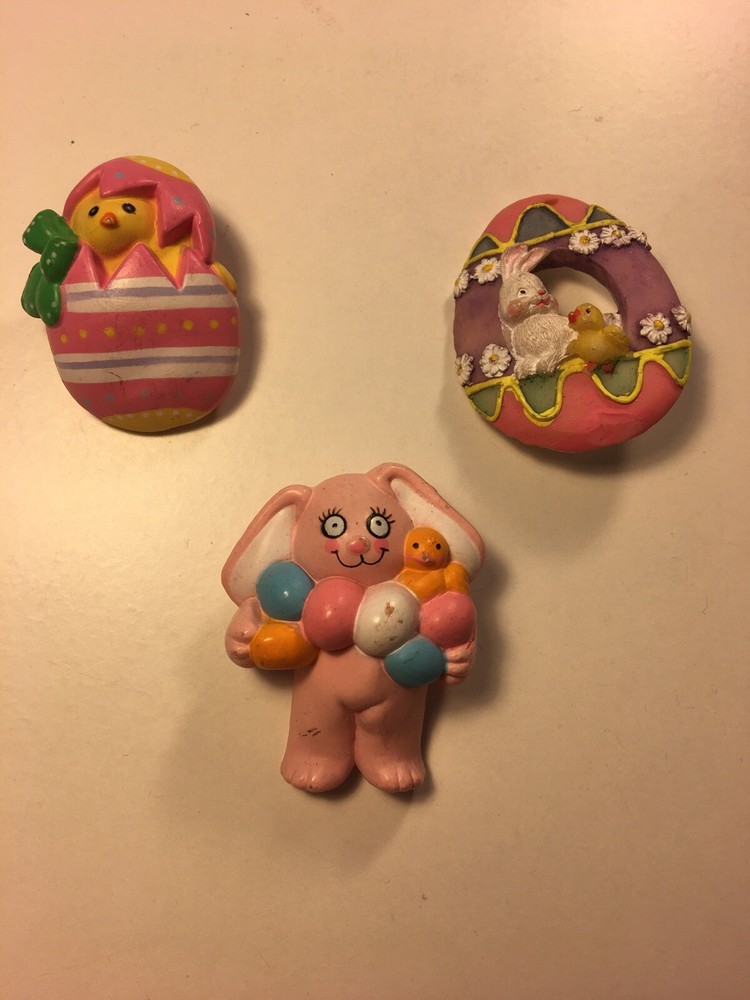 3 Easter Pins: Unlimited Easter Vintage BUNNY Rabbit EGGS Chick Holiday Brooch