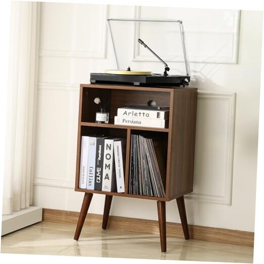 Vintage Record Player Side Table - 20 x 15.75 x 32 Inches Retro Decor Storage Table with Lift Top