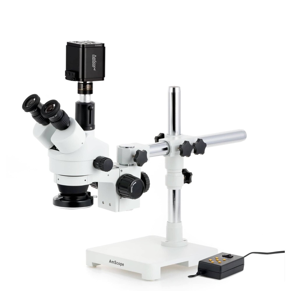 AmScope 3.5X-90X Trinocular Stereo Boom LED Microscope+8MP HDMI/WiFi/LAN Camera