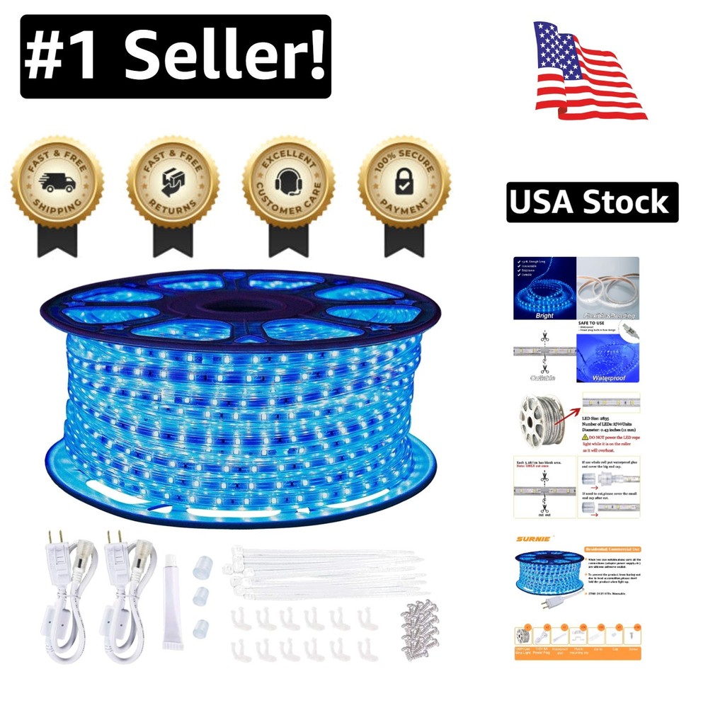 Versatile 150ft Cuttable LED Rope Lights - Blue Waterproof String Lights