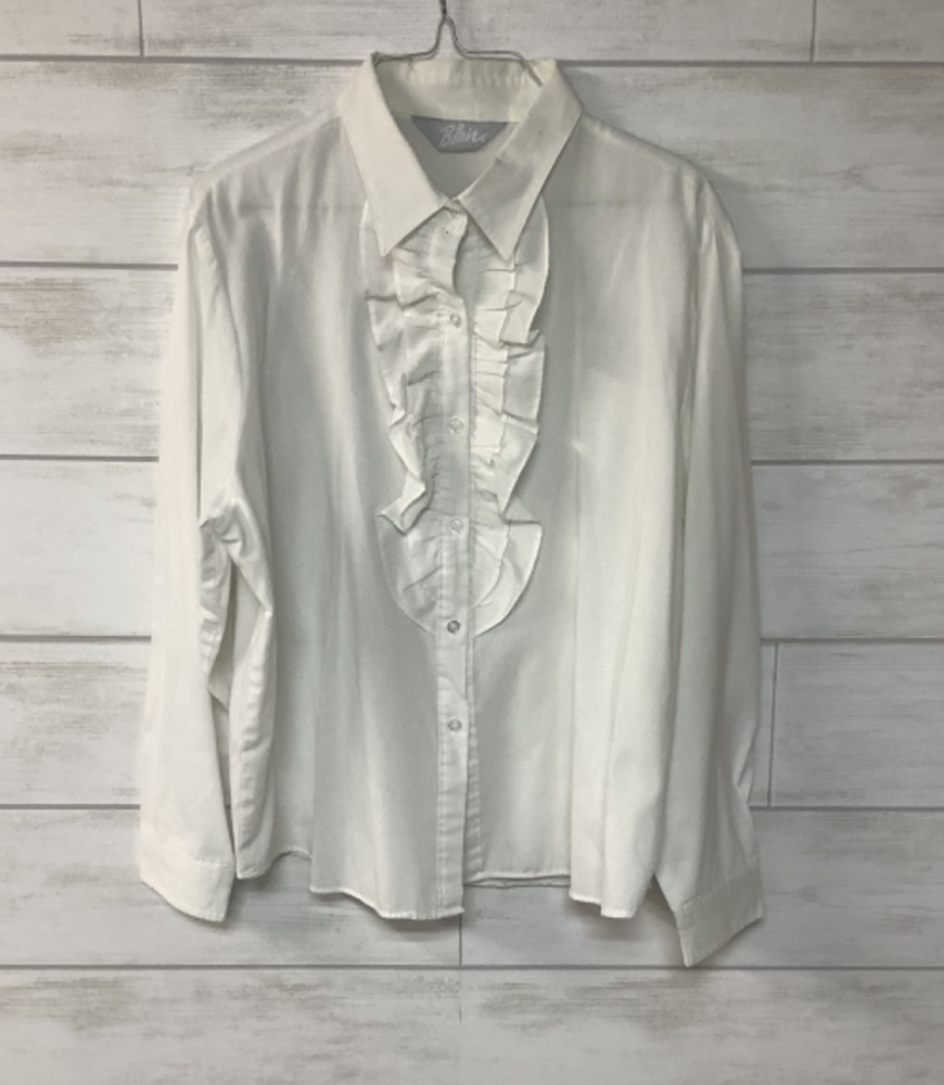 Blair Long Sleeve Button-Down White Ruffle Blouse Shirt Size Large