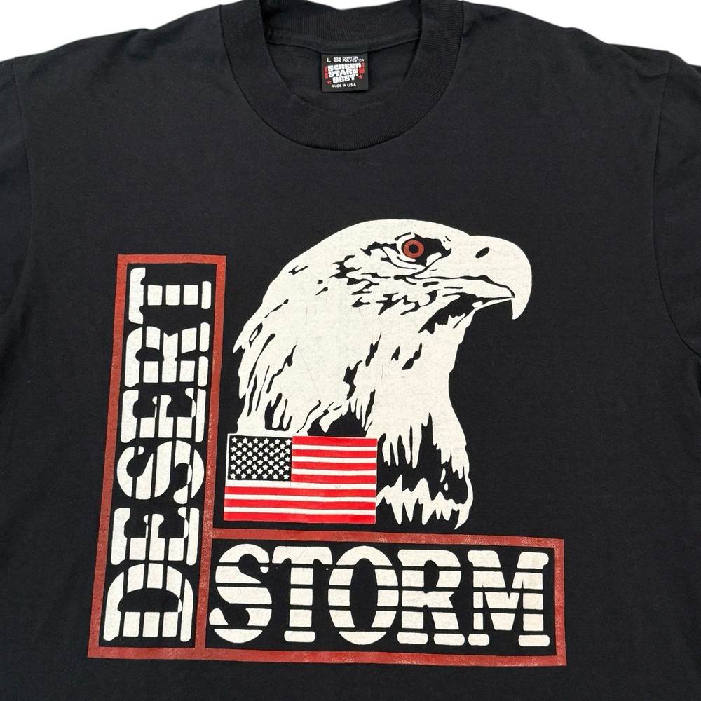 Vintage 90s Desert Storm T-Shirt Mens Large Single Stitch Eagle Military USA