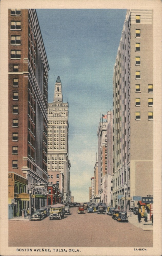 Tulsa, Oklahoma OK Boston Avenue Street View, Tall Buildings Teich Postcard