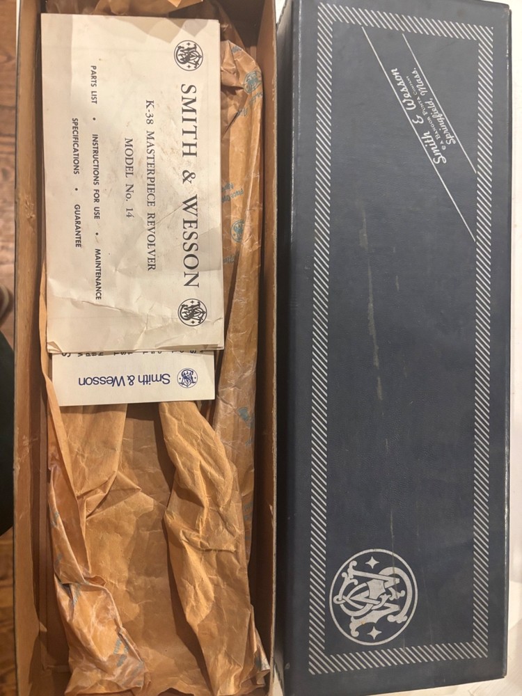 Smith & Wesson Vintage Blue Gun Box Model 14-3   K-38 Original  W/ Paperwork