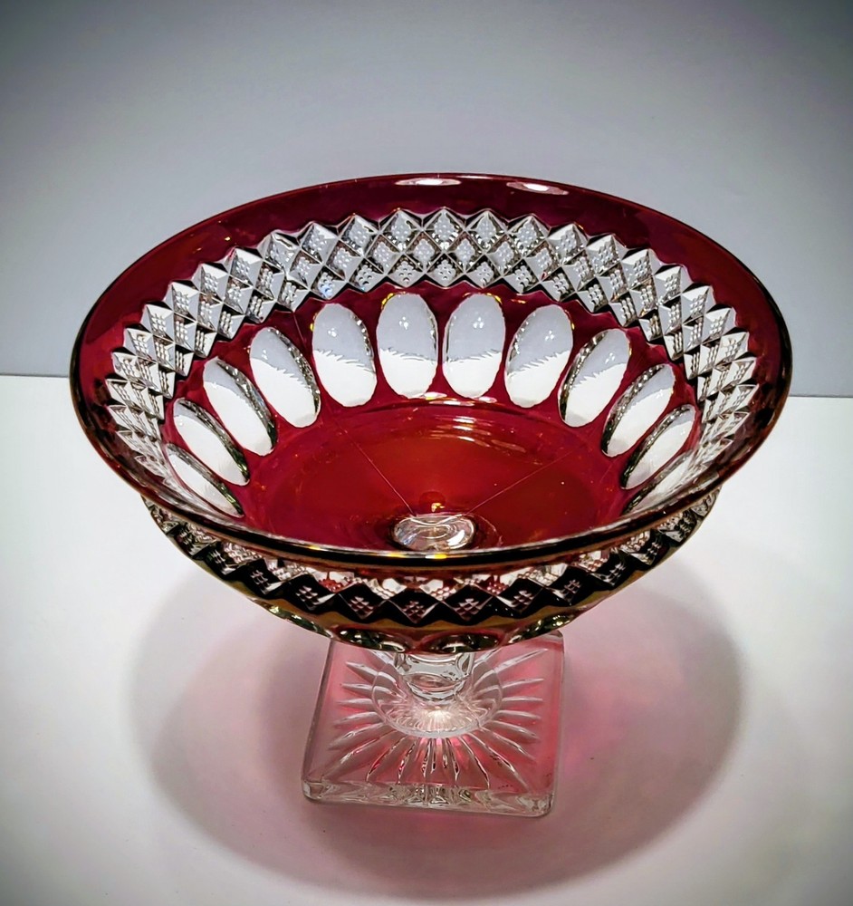 Vintage Westmoreland Ruby Flashed Thumbprint Compote Or Candy Dish Perfect Cond