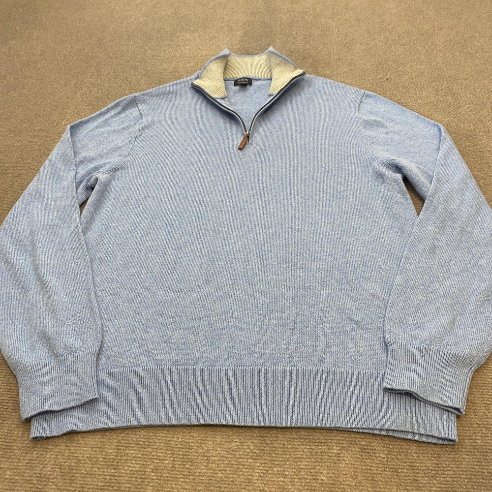J Crew Sweater Mens Large Blue 100% Cotton Quarter Zip Mock Neck Knit Pullover