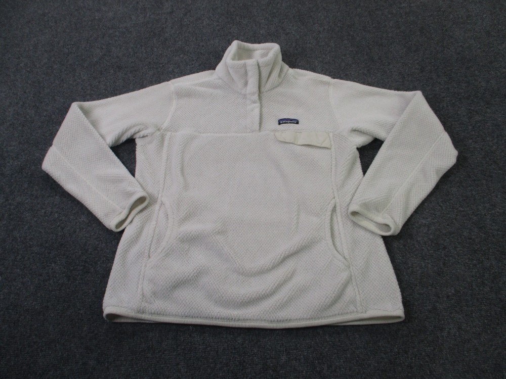Patagonia Jacket Womens L White Snap T Fleece Fuzzy Sweater Outdoors Camping