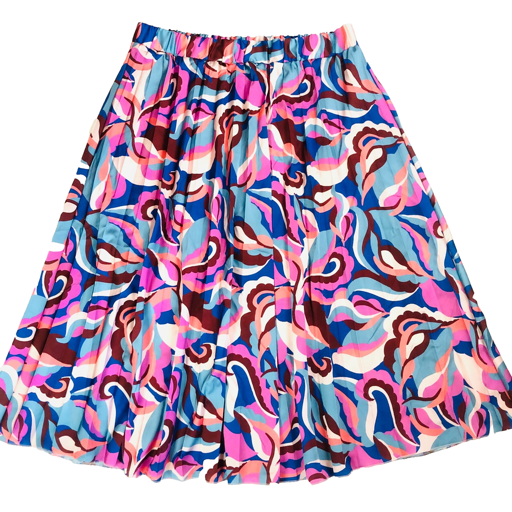 Pink & Blue Abstract Pleated Knee-Length Skirt Size 16 Lightweight-image