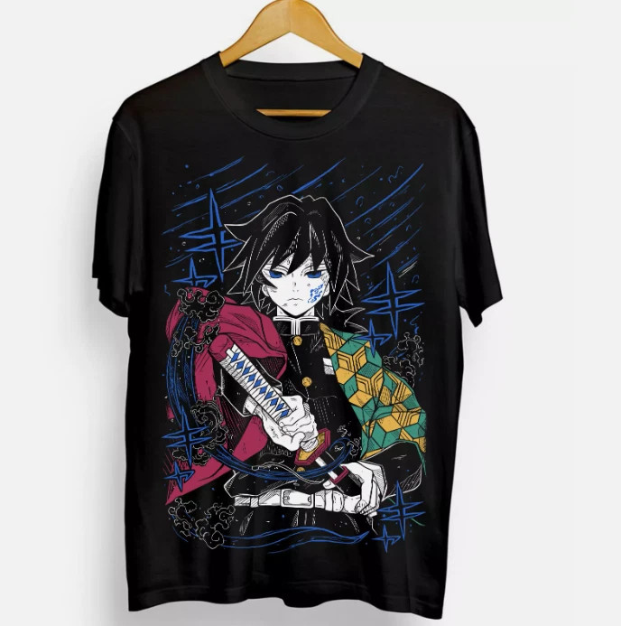 Anime Giyu Tomioka Demon Slayer Kimetsu No Ya Black T Shirt Size S - 5XL #1