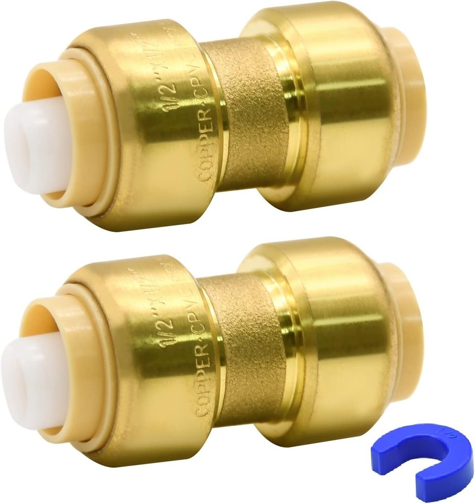 2 Pack Push-to-Connect Plumbing Fittings, 1/2