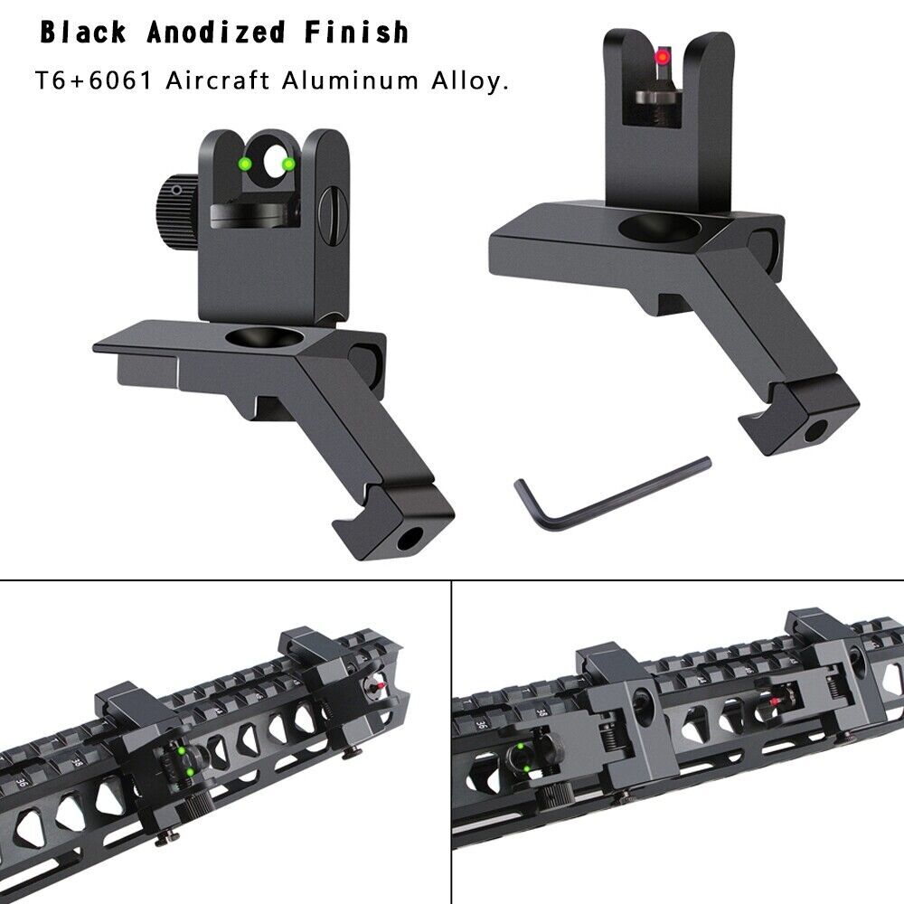 45 Degree Front Rear Sight Flip up Red and Green Dot Fiber Optics Iron Sights US