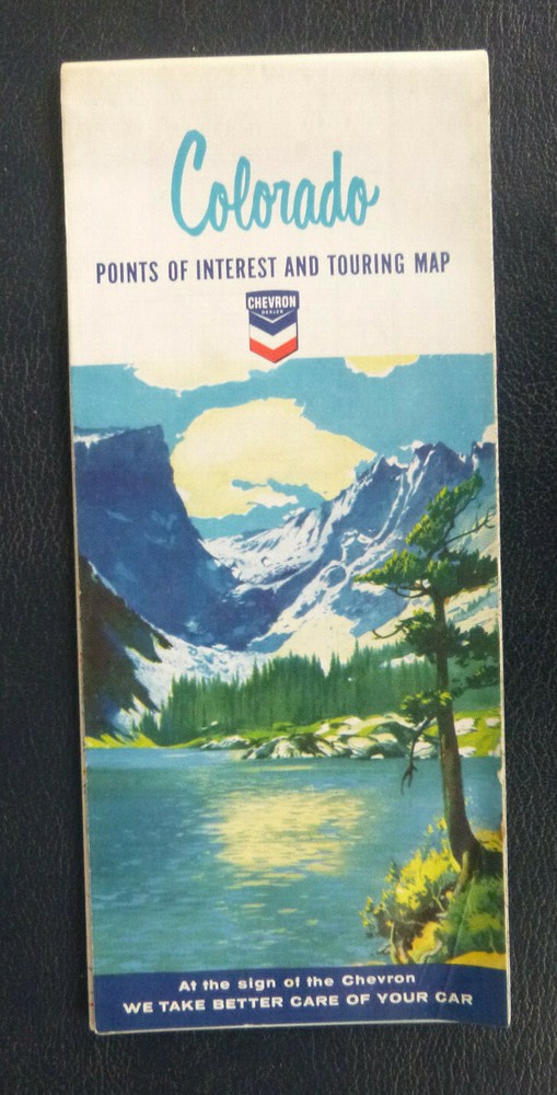 1964 Colorado road map Chevron oil inserts Springs Rocky Mountains Denver