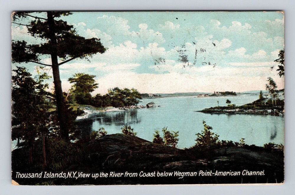 Thousand Island NY-New York, View Up River From Coast, Vintage c1909 Postcard