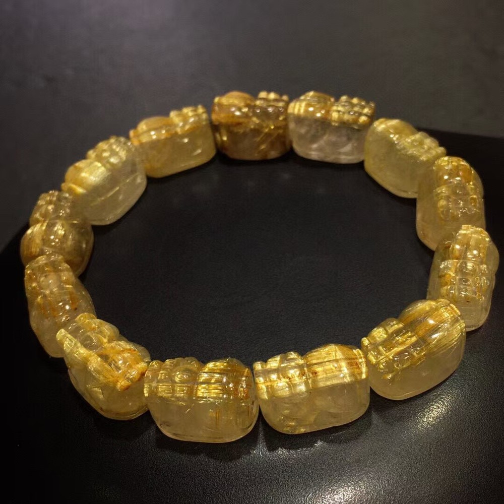 AA+Natural gold Hair Rutilated Quartz Crystal Round Beads Bracelet Healing 16mm