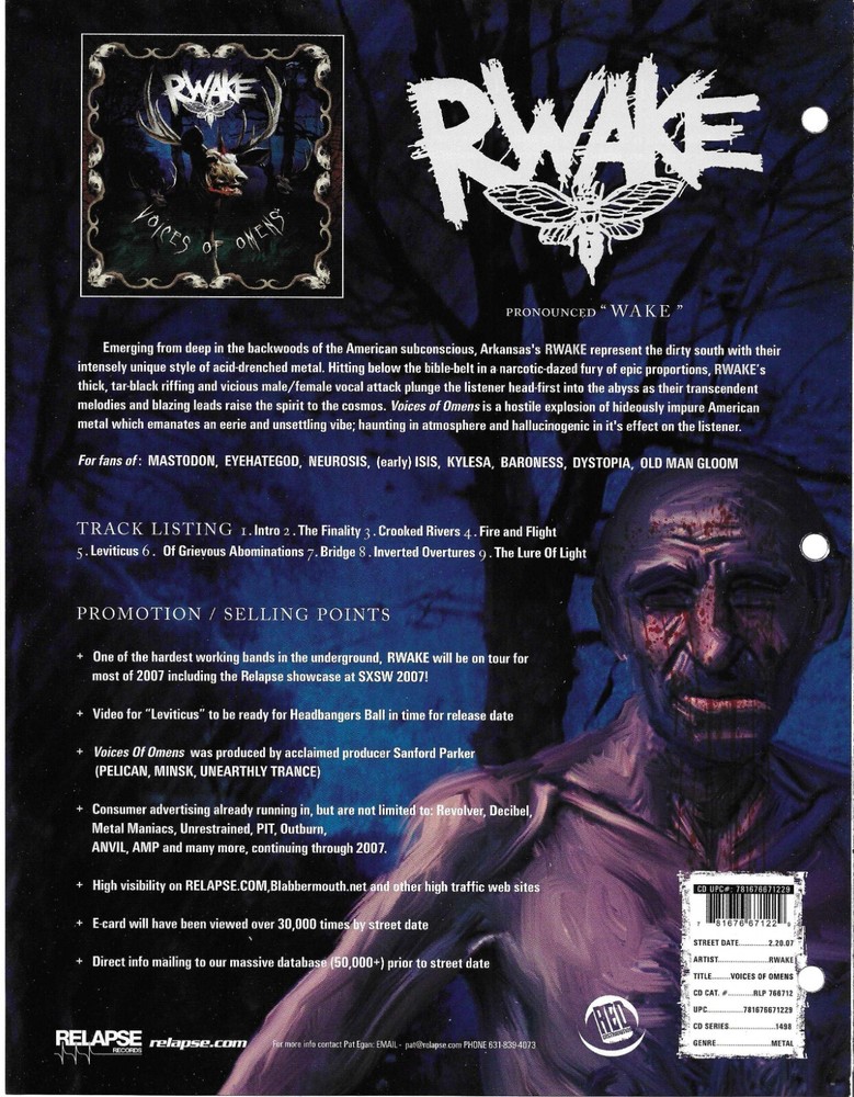 RWAKE Rare VINTAGE 2007 PROMO TRADE AD Poster for Voices Omens  8.5x11 MINT