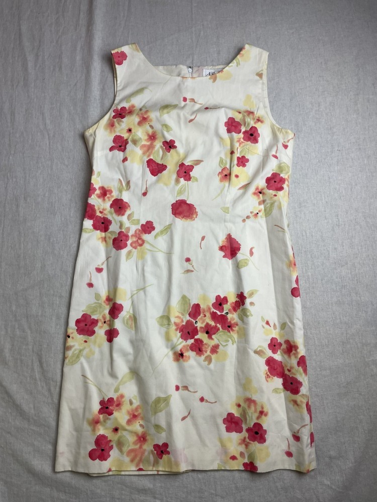 Vintage 90s Y2K Casual Corner Annex Beige Size 4 Petite Floral Coquette Dress