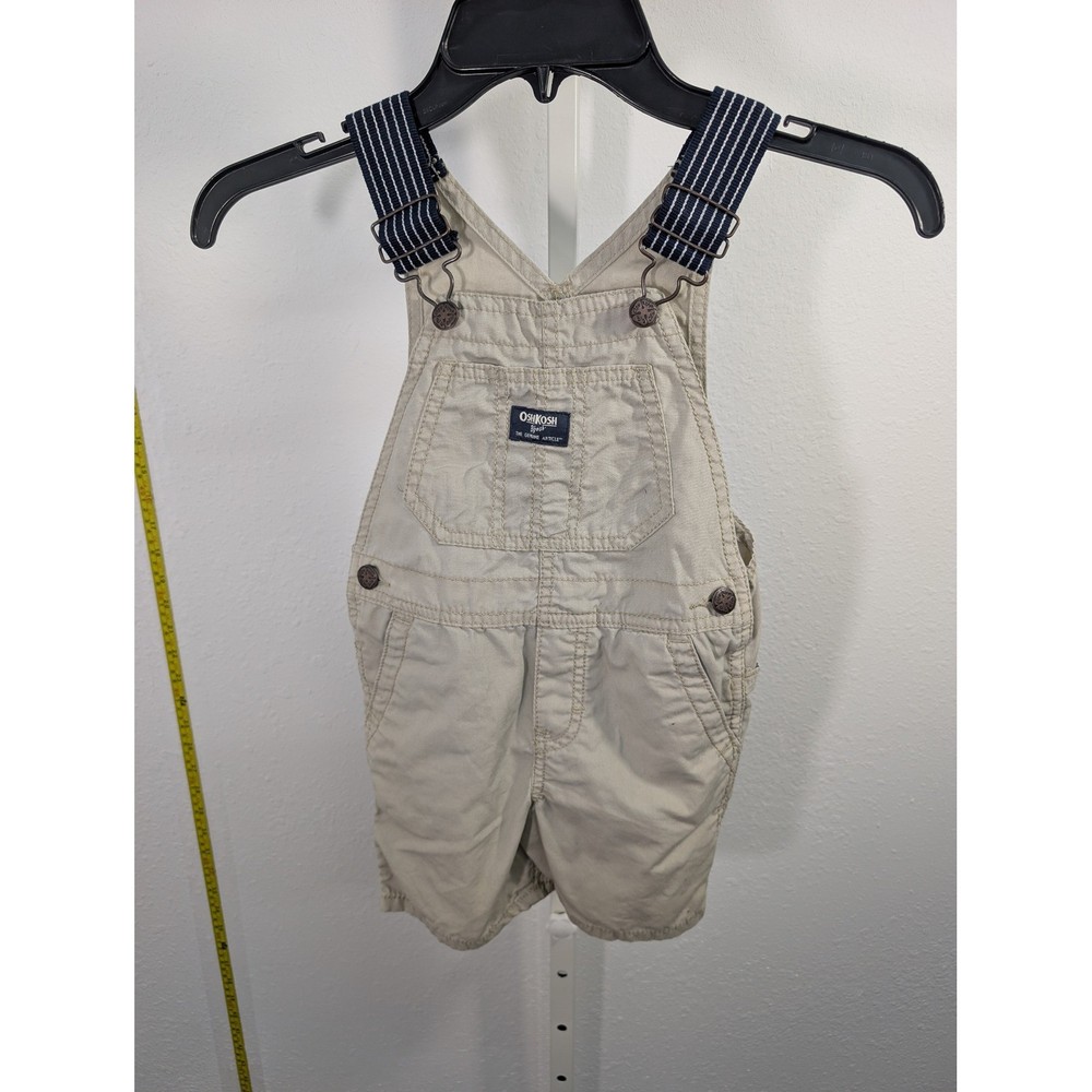 OshKosh Bgosh Toddler Boys Khaki Tan Shortall Overalls Striped Straps 3T