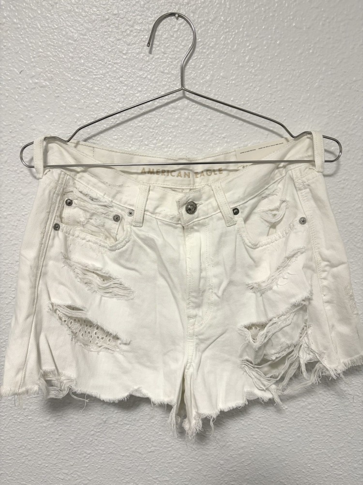 NWT American Eagle White Distressed Super Hi- Rise Jean Shorts Size 8