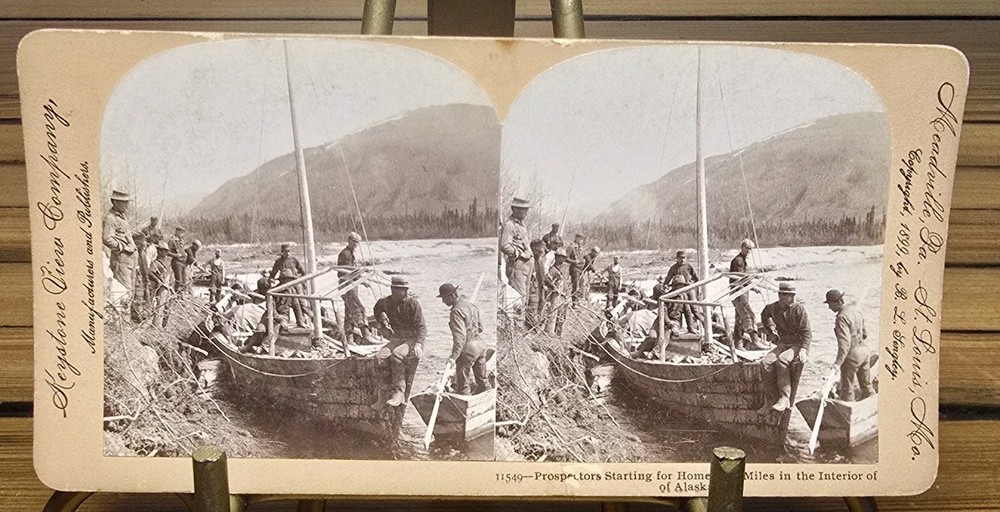 Antique 1899 Klondike Gold Rush Stereoview - Prospectors Starting Home Alaska