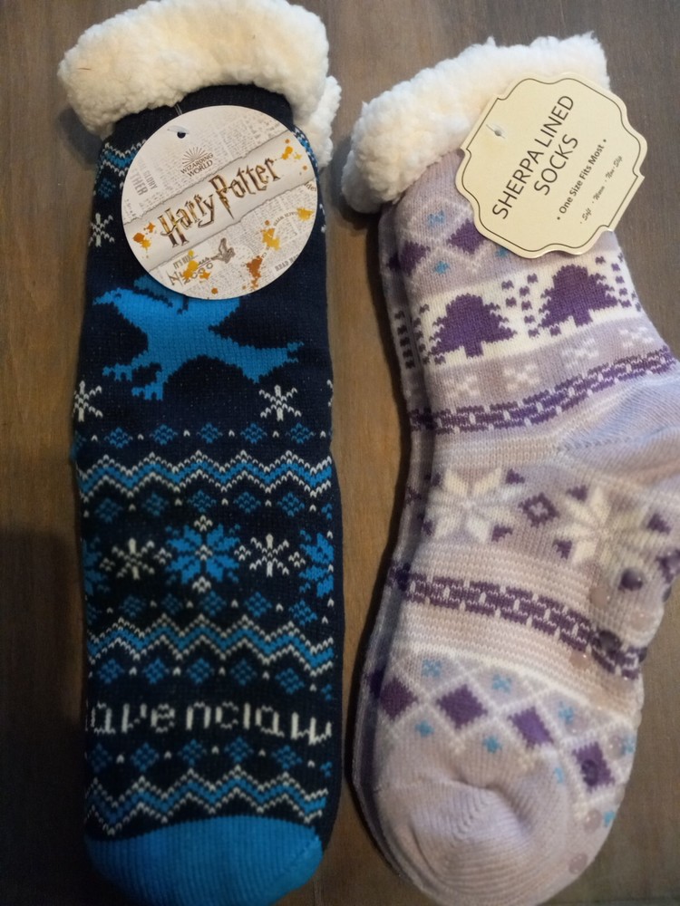 2 pairs of plush sherpa lined Christmas socks set of 2 pair