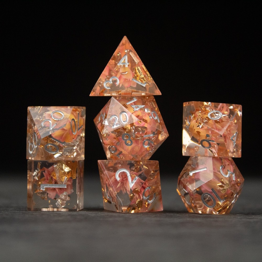 Pink Flower Sharp Edge DnD Dice Set