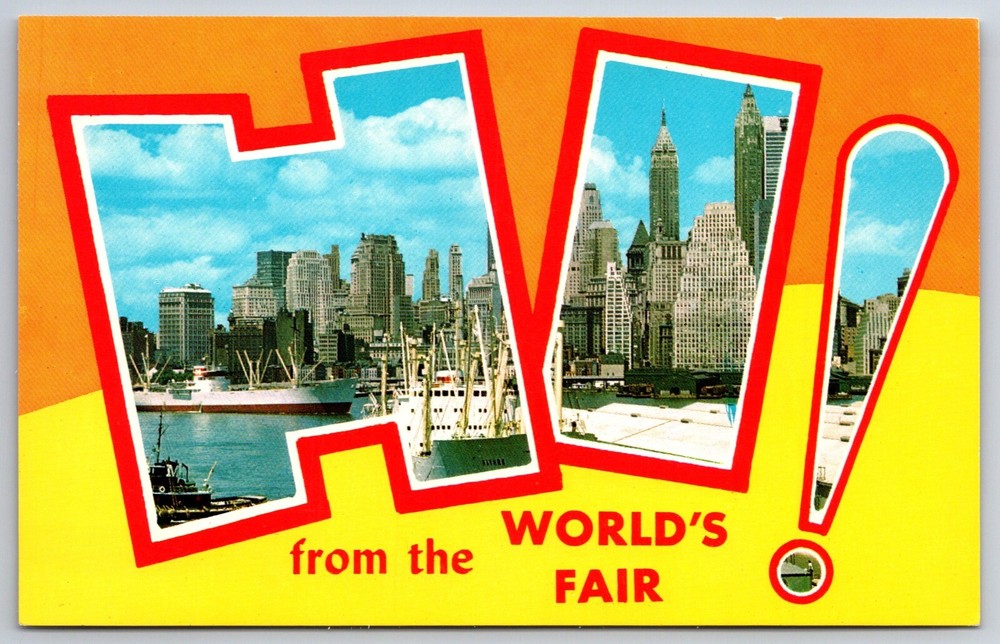New York City~Large Letter HI! from Worlds Fair~Lower Manhattan~1964 Chrome PC