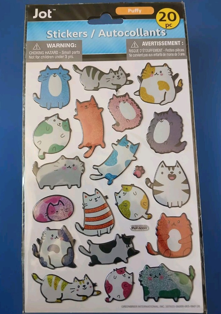 SUPER CUTE Puffy CAT STICKERS Kitty Vinyl Sticker Sheet  Scrapbook