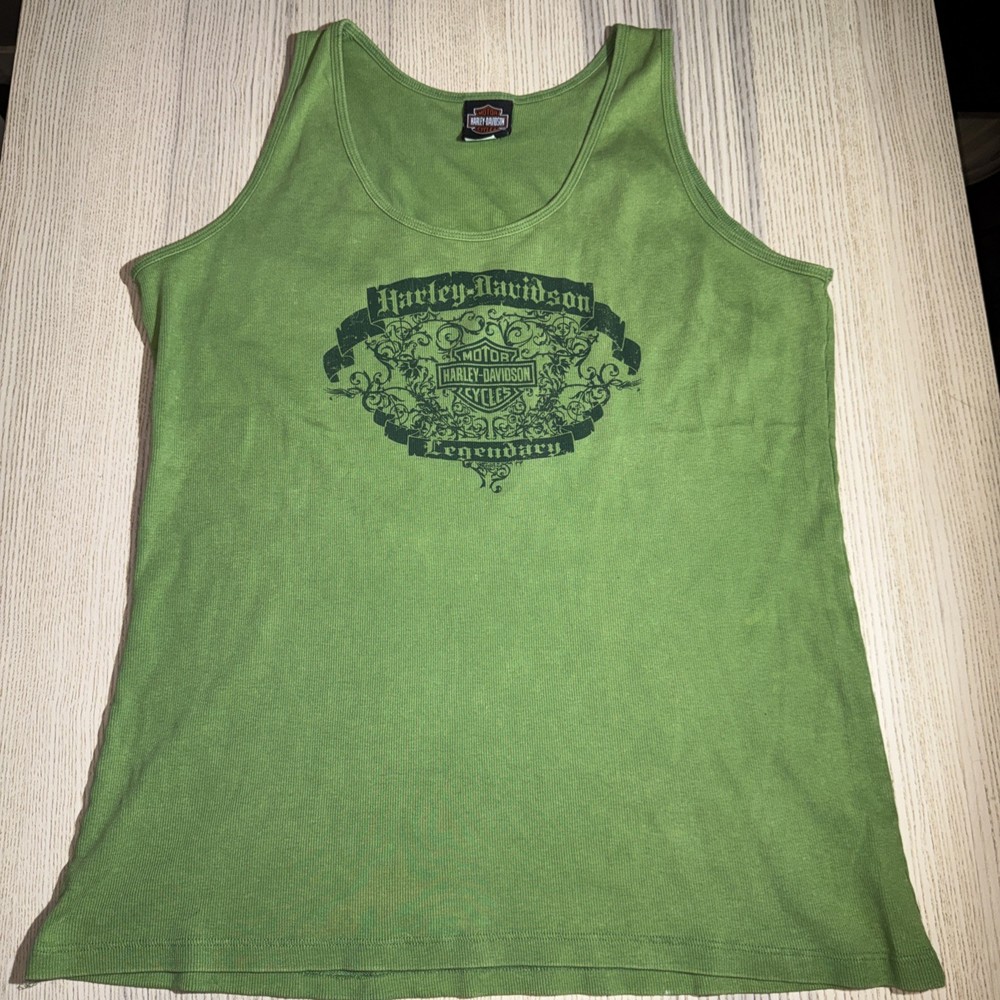 Harley Davidson Women's 2XL Tank Top Green Legendary Graphic Sleeveless Shirt