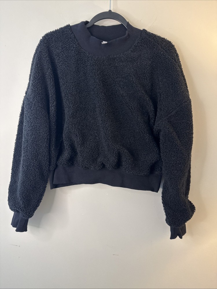 Fabletics Women’s Malia Polar Fleece Pullover Black Crop Size L