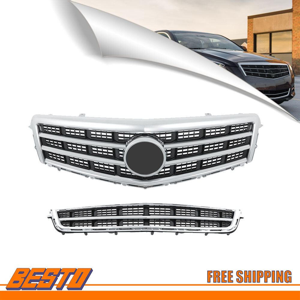 Black Front Upper & Lower Grille Trim Molding for 2013-2014 Cadillac ATS