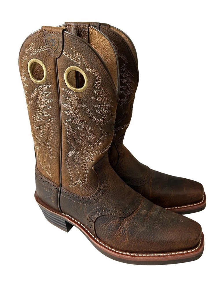 Ariat Heritage Roughstock Brown Square Toe Cowboy Boots for Men Size 8.5D