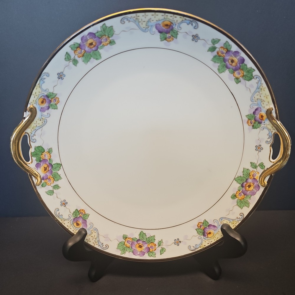 Vtg Noritake Two Handled Floral Cake Serving Plate Hand Painted Japan 9