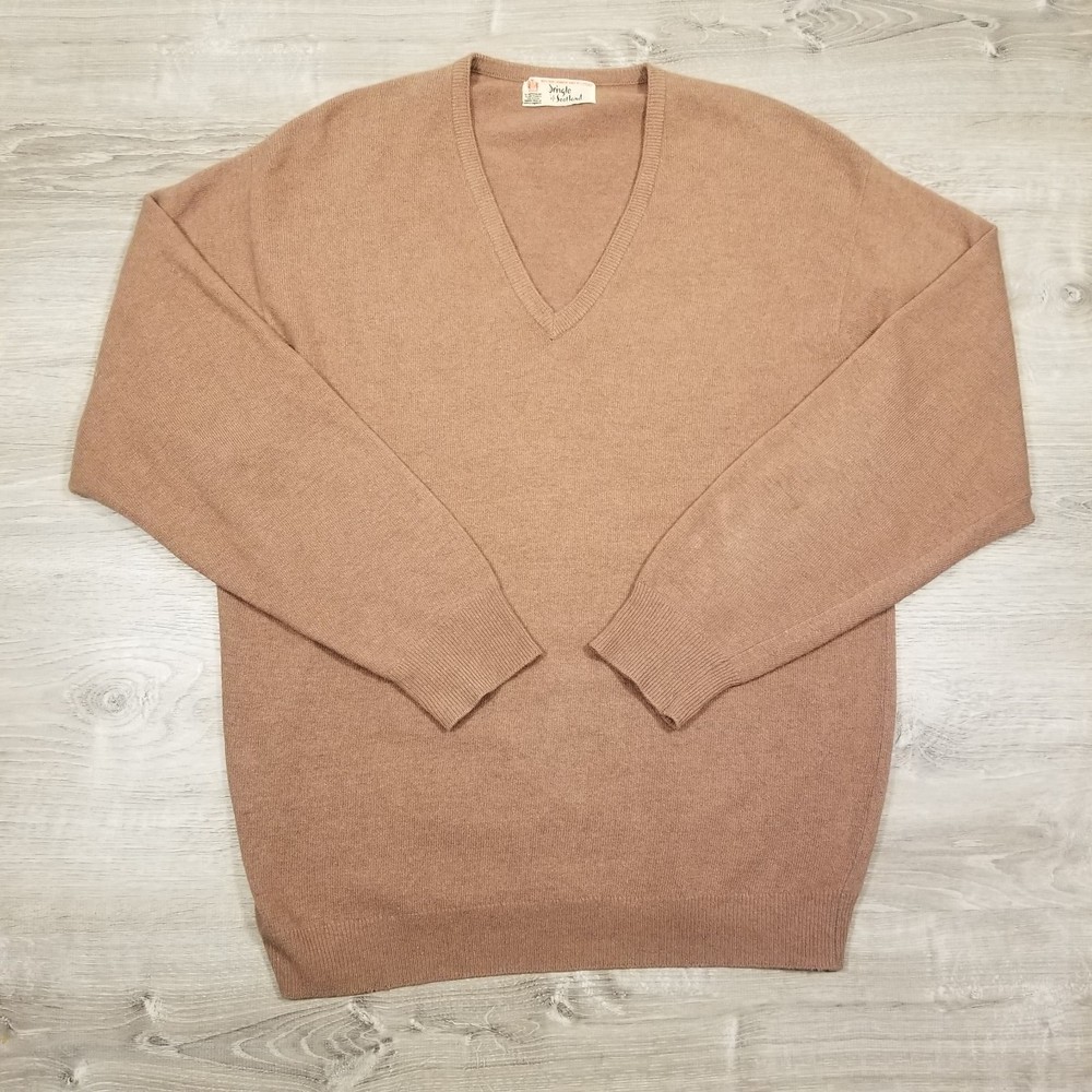 Vintage Pringle Of Scotland 100% Cashmere Mens L/XL V Neck Sweater Brown