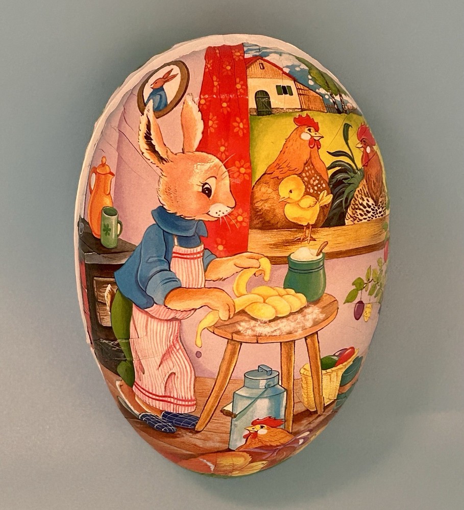 Vintage German Papier Mache Easter Egg Candy Container Bunny Erzgebirge Paper