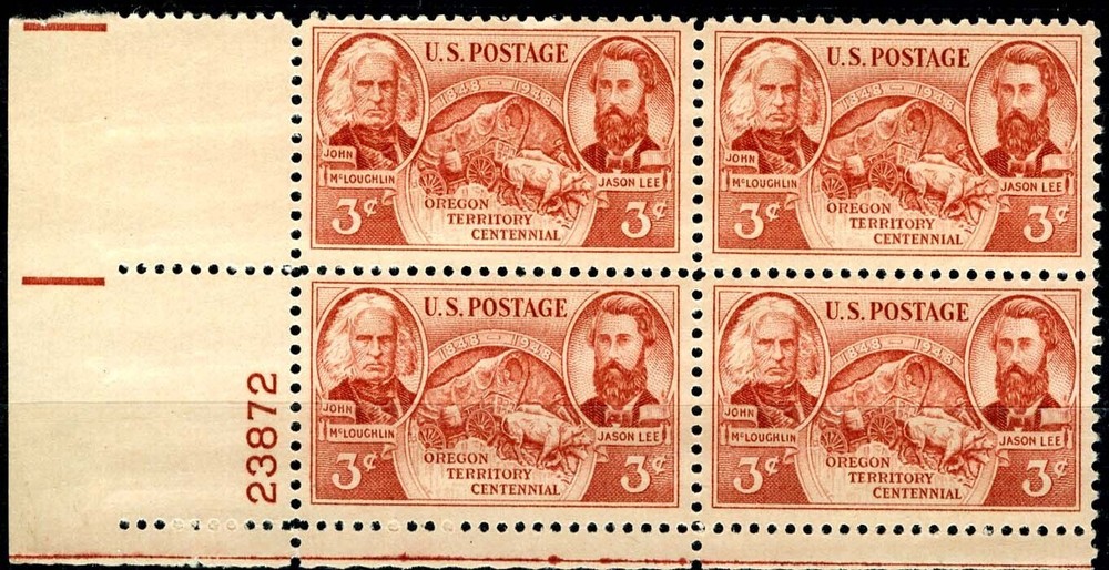 1948 3¢ Oregon Territory Mint NH Plate Block of 4 Stamps SC# 964