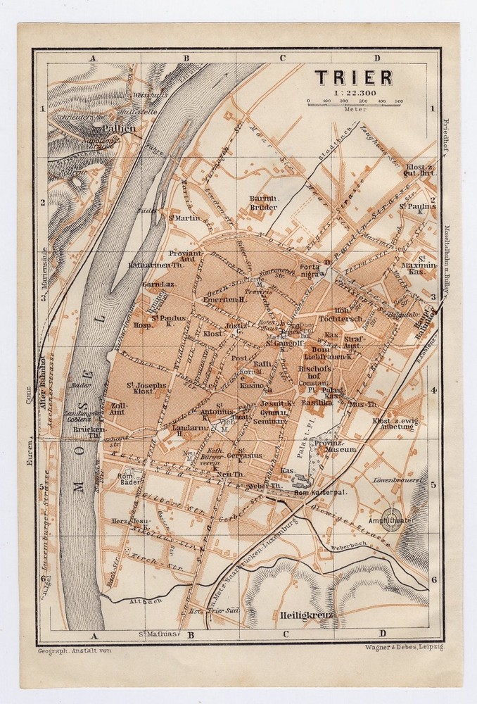 1911 Original Antique Map Of Trier Rhineland-Palatinate / Germany