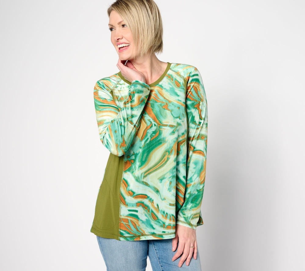 LOGO by Lori Goldstein Women's Top Sz XL Printed Velour Scoop Tan/Beige A631310