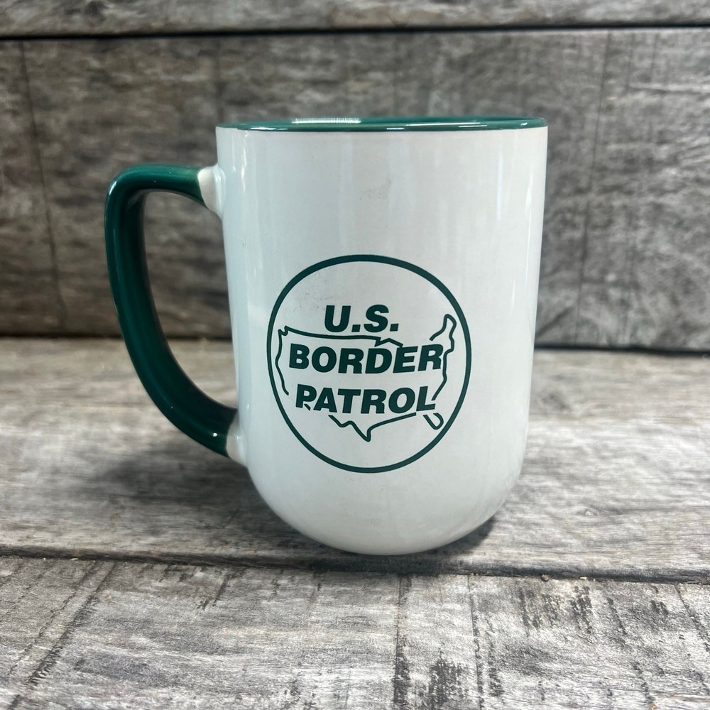 vtg U.S. Border Patrol white and green ceramic coffee mug