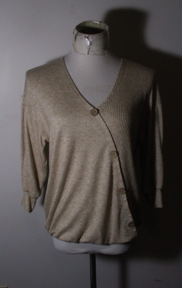 ADRIENNE VITTADINI Tan Stretch 3/4 Sleeve Top Women;s Size L