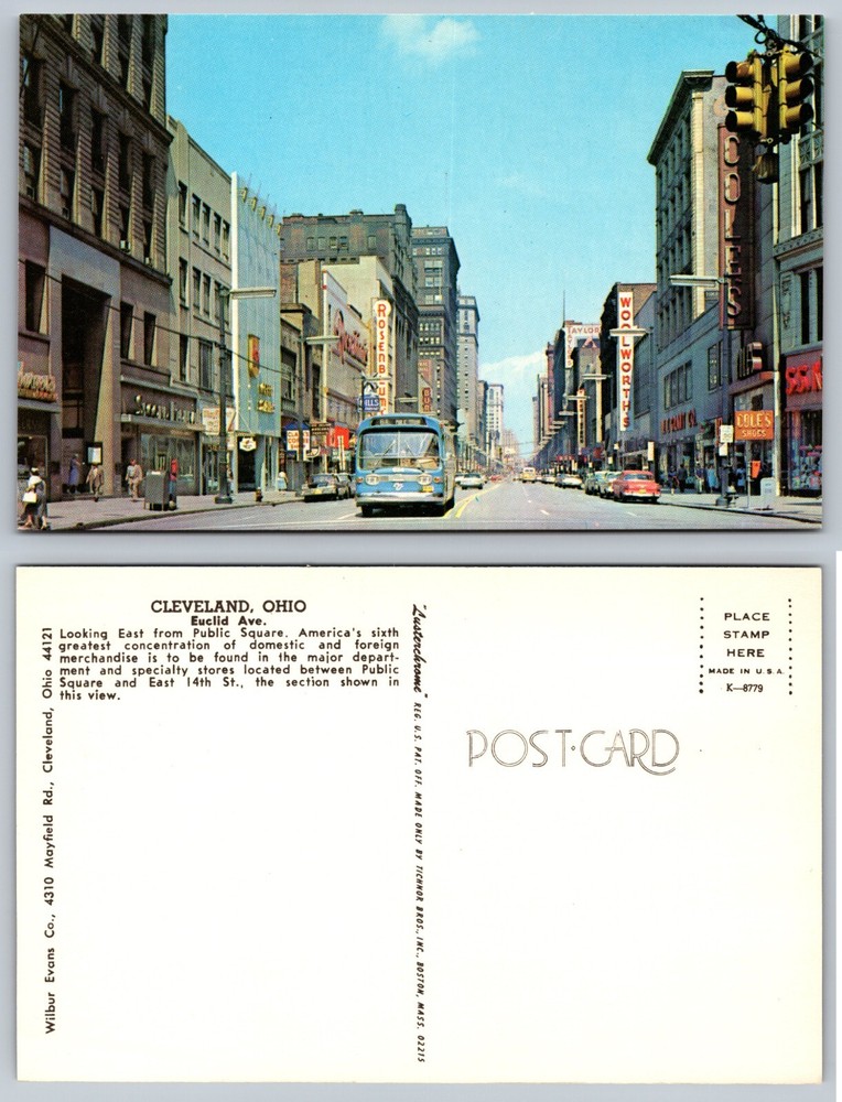 Euclid Avenue Looking East Public Square Cleveland Ohio OH Postcard