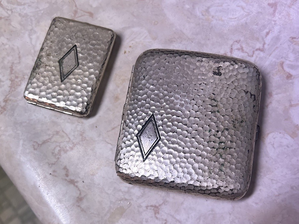Vintage Art Deco Era Cigarette Case + Match Vesta Silver Played