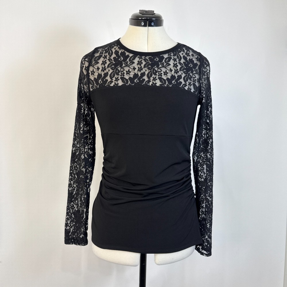 Black Sheer Lace Top Size S Black Ruched Sides Dark Coquette Romantic Vamp Goth