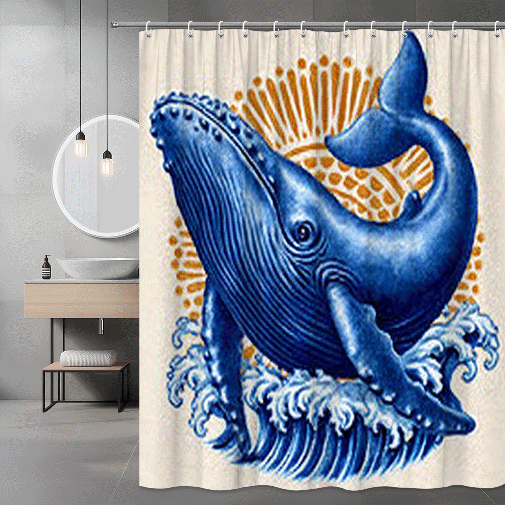 Blue Whale Ocean Graphic Shower Curtain