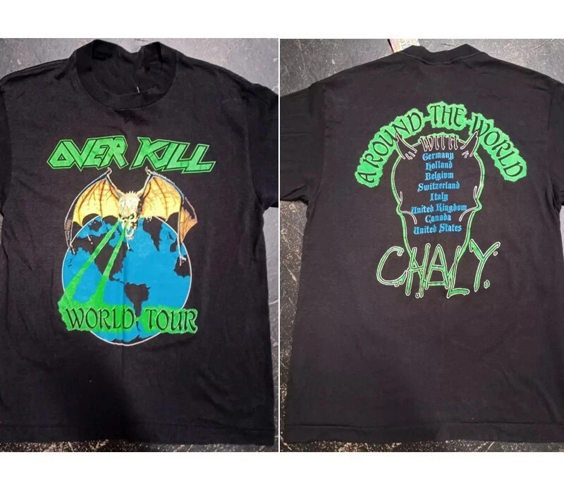 1980s Overkill Heavy Metal Around The World Tour 2 side black T shirt